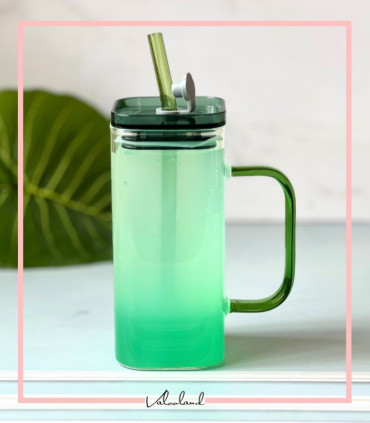 لیوان اسموتی مربعی نی دار