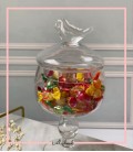 شکلات خوری شیشه ای پایه دار طرح پرنده