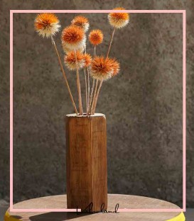 گلدان چوبی رومیزی دکوری همراه با گل