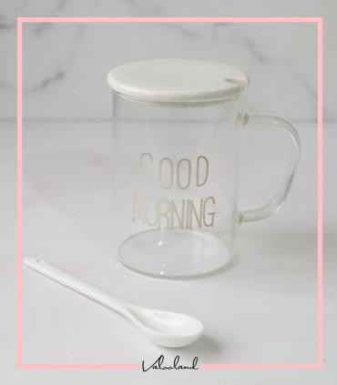 لیوان پیرکس درب دار good morning